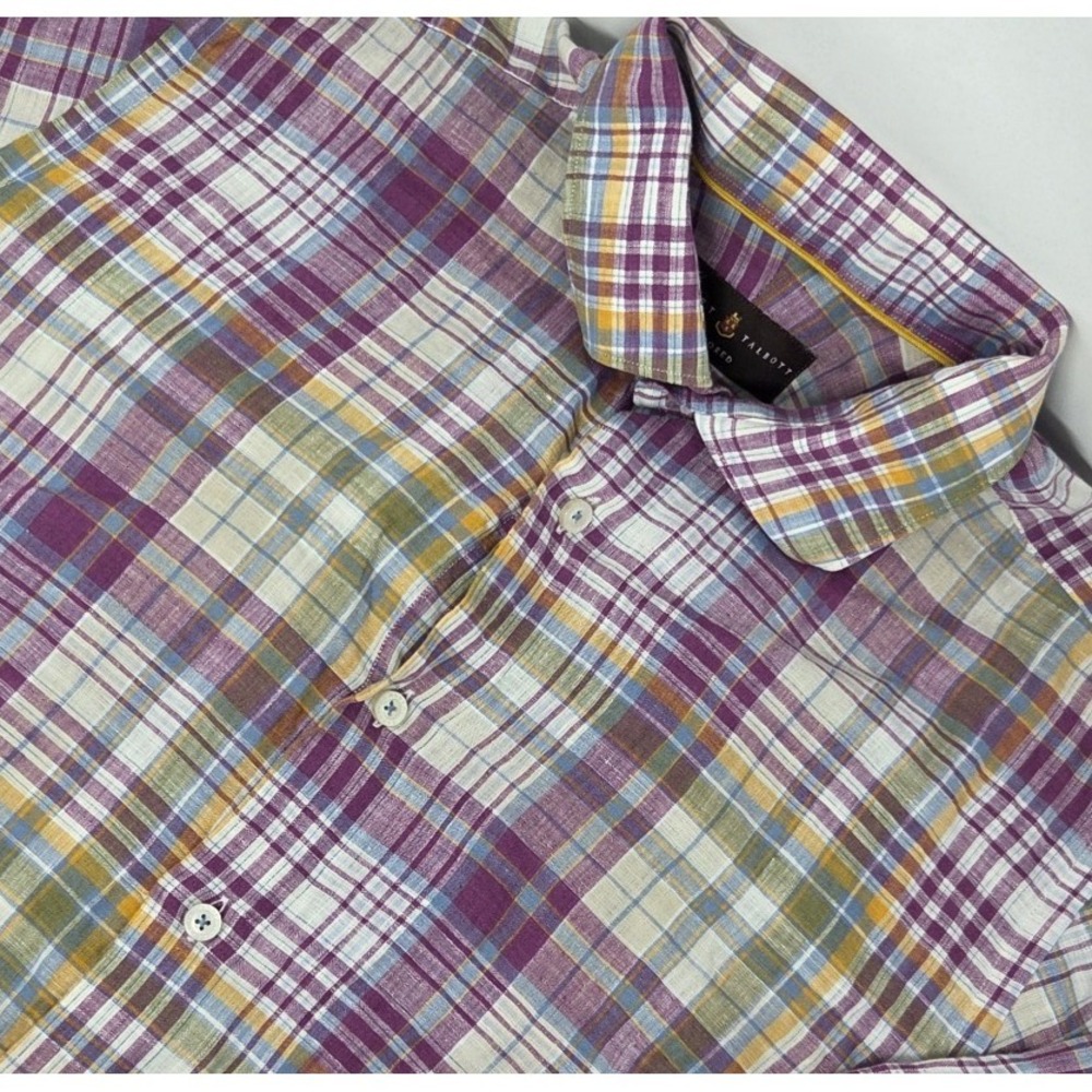 Robert Talbott Mens Tailored Multicolor Plaid 100% Linen Button-Up‎ Shirt Medium